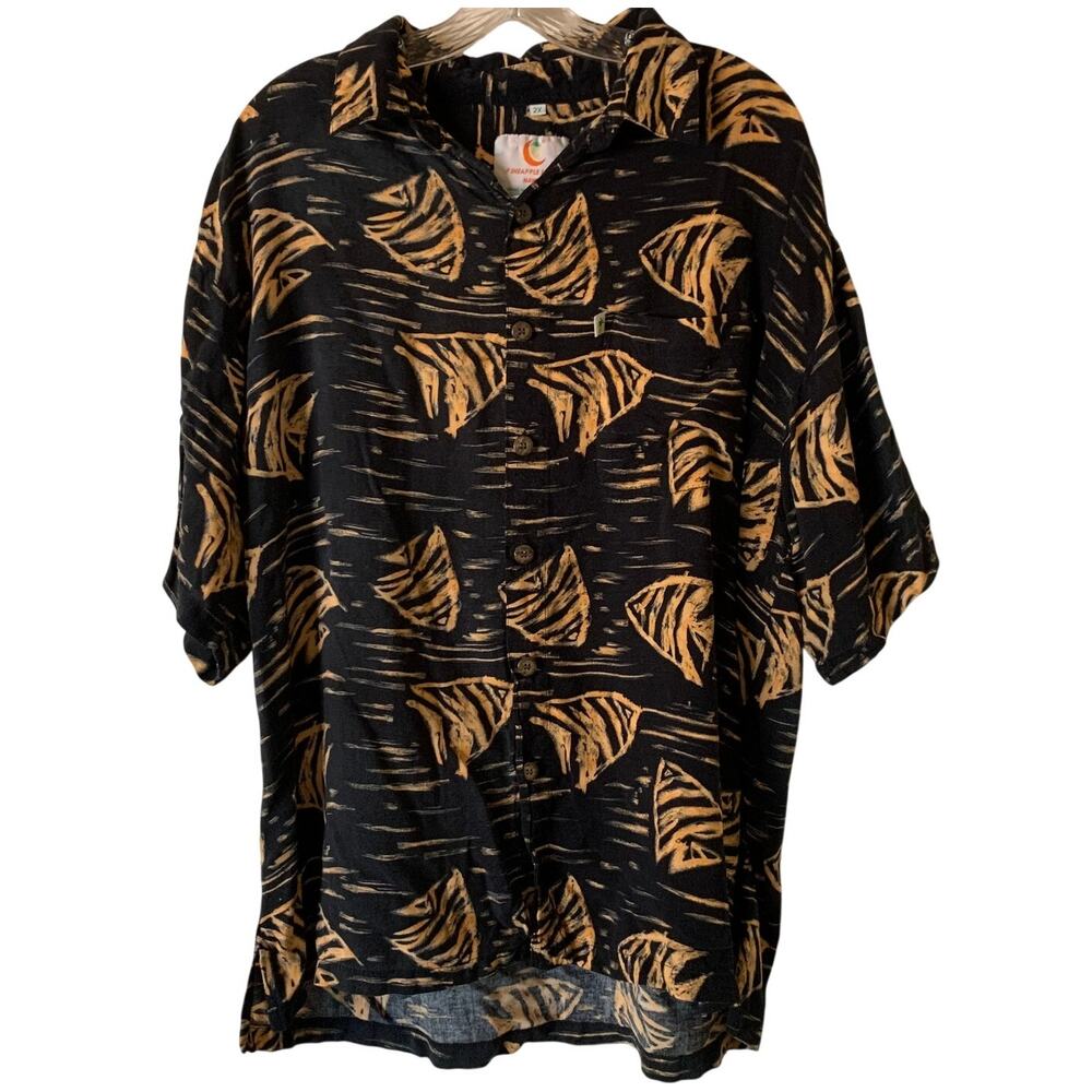 VTG Pineapple Moon Hawaii Mens Sz 2X Fish All Over Tie Dye Vibes Hawiian Shirt